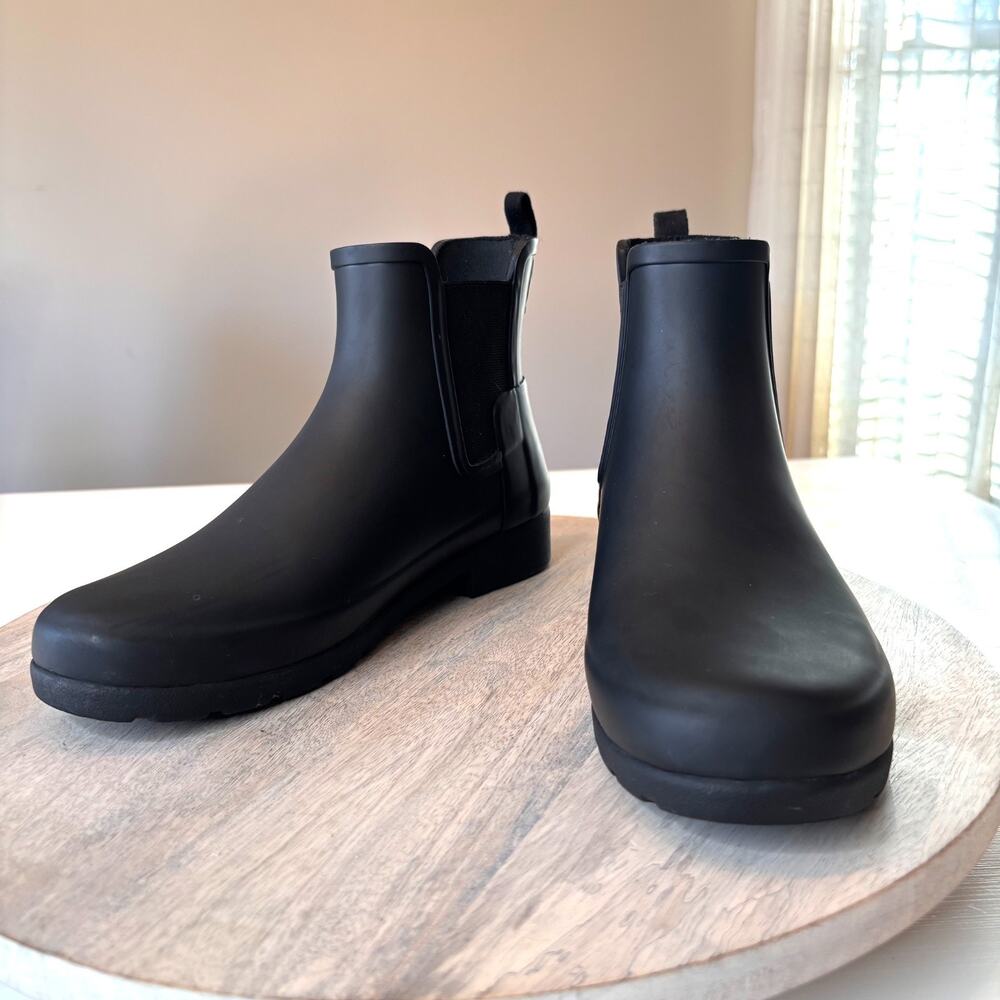 Hunter Original Chelsea Rain Boots Black Waterproof Ankle Women's Size 8 Matte - Picture 3 of 11
